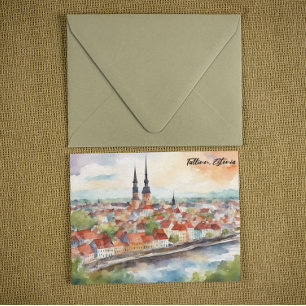 Tallinn Estland Akvarellmålning Panorama  Vykort