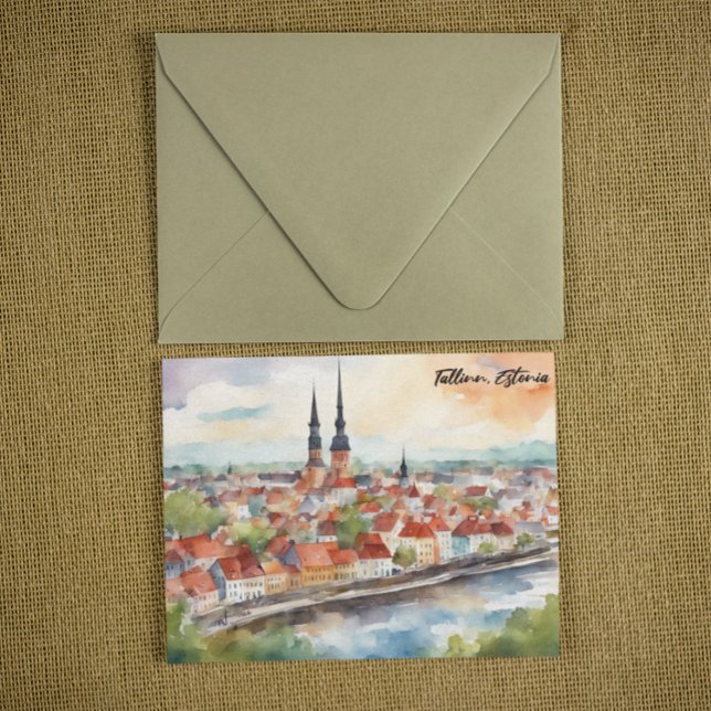 Tallinn Estland Akvarellmålning Panorama  Vykort (Tallinn Estonia Watercolor Painting Panorama Postcard
)