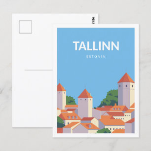 Tallinn Estland Berömd Resemål Illustration Vykort