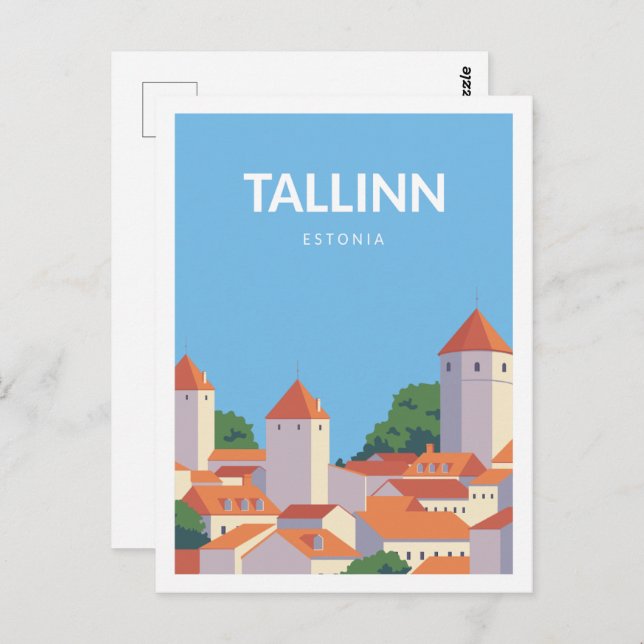 Tallinn Estland Berömd Resemål Illustration Vykort (Fram/baksida)