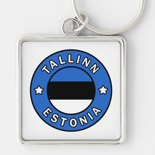 Tallinn Estland Fyrkantig Silverfärgad Nyckelring (Framsidan)