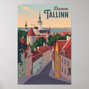 Tallinn Estland Illustration Resa Konst Vintage Poster