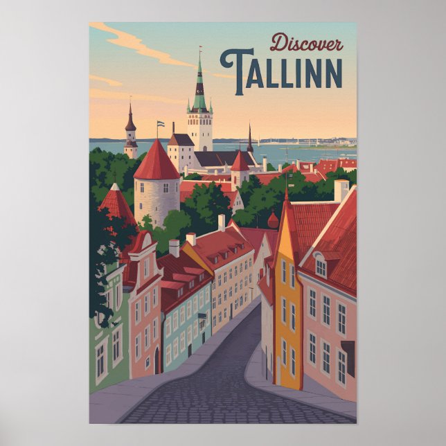 Tallinn Estland Illustration Resa Konst Vintage Poster (Framsidan)