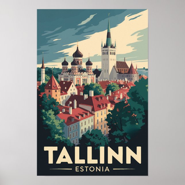 Tallinn Estland Resa Konst Vintage Poster (Framsidan)