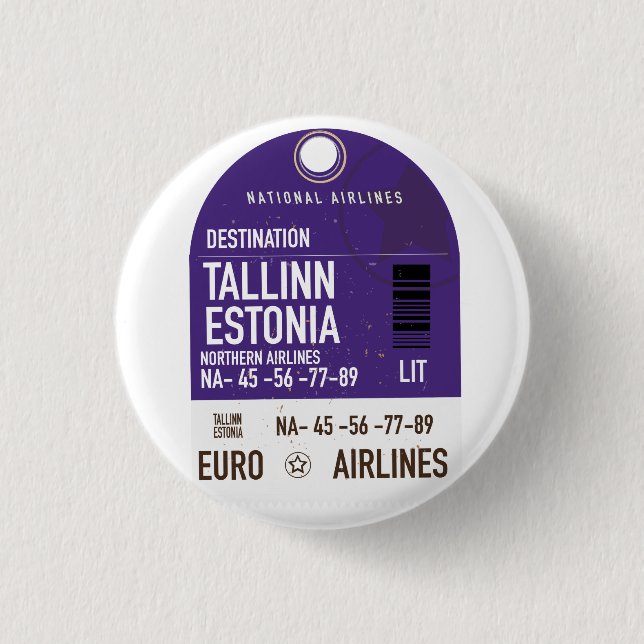 Tallinn Estland resebiljett Metaltryck Knapp (Framsida)