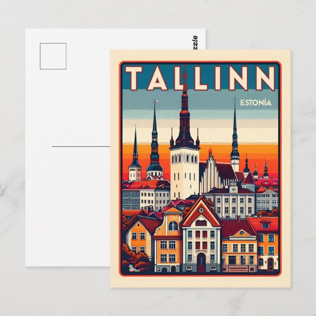 Tallinn Estland retro resor presenter Vykort (Fram/baksida)