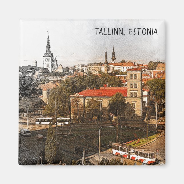Tallinn Estland Stad Panorama Utsikt Magnet (Framsidan)