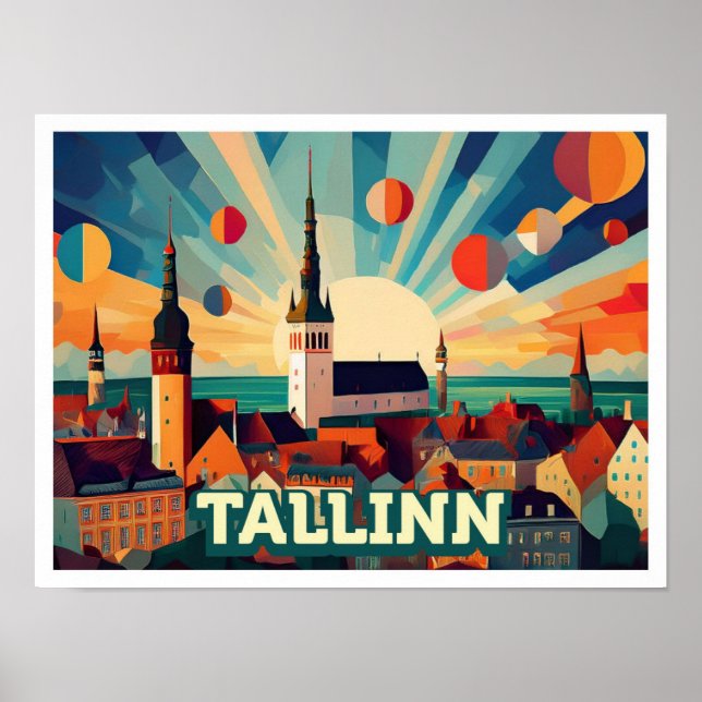 Tallinn Estland Travel Konstnärlig färgstark Poster (Framsidan)