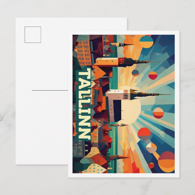 Tallinn Estland Travel Konstnärlig färgstark Vykort (Fram/baksida)