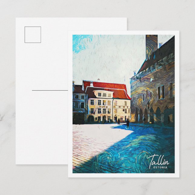 Tallinn Estland Vacker Oljemålning Stad Vykort (Fram/baksida)