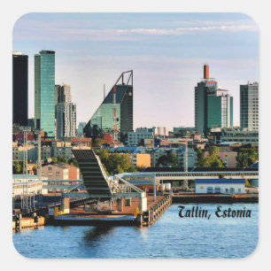 Tallinn, Estlands cityscape-foto Fyrkantigt Klistermärke