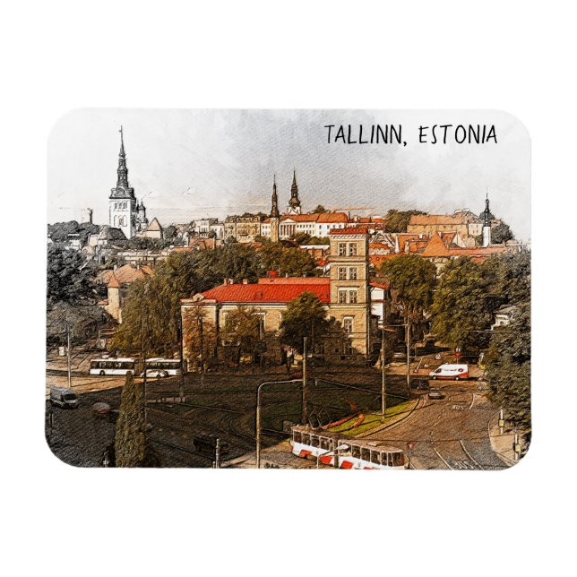 Tallinn Estonia City Panorama View Magnet (Horisontell)