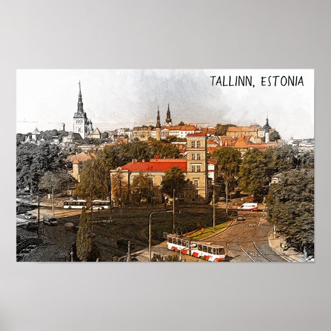 Tallinn Estonia City Panorama View Poster (Framsidan)