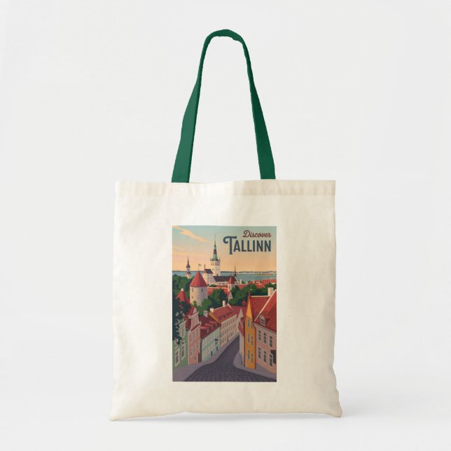 Tallinn Estonia Illustration Travel Art Vintage Tygkasse (Framsidan)
