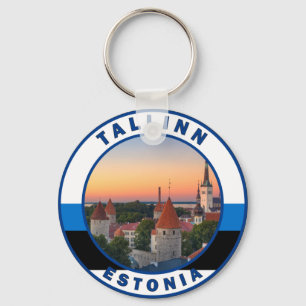 Tallinn Estonia Retro Travel Art Circle Vintage Nyckelring
