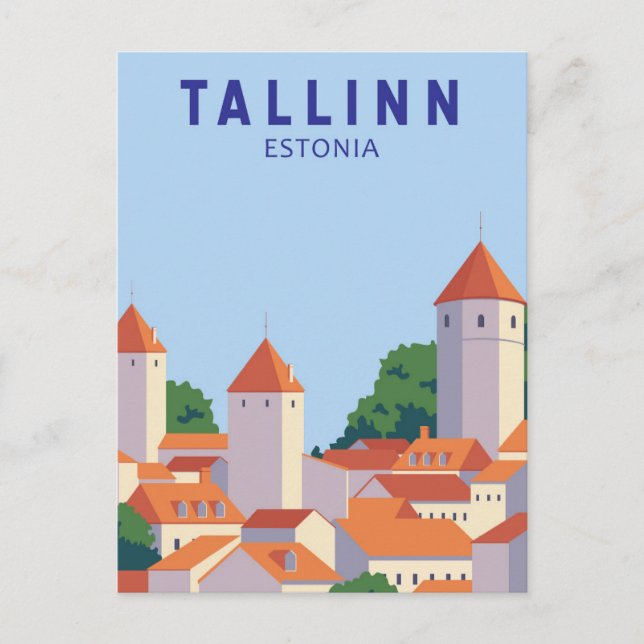 Tallinn Estonia Retro Travel Art Vintage Vykort (Framsida)
