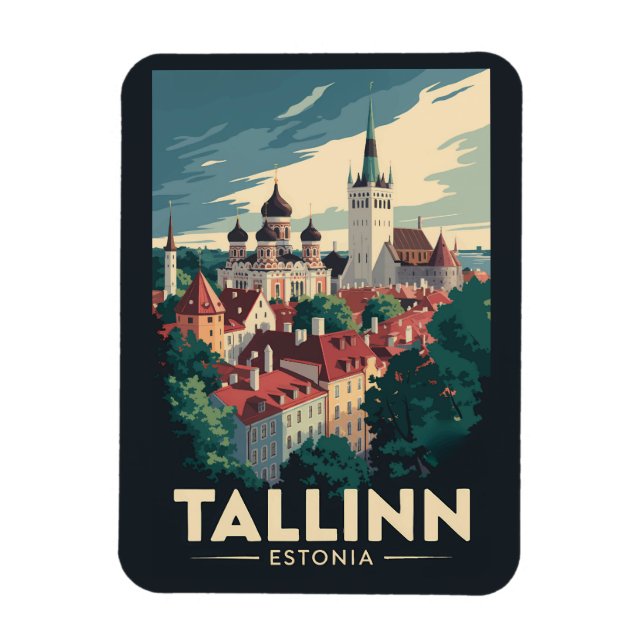 Tallinn Estonia Travel Art Vintage Magnet (Vertikal)