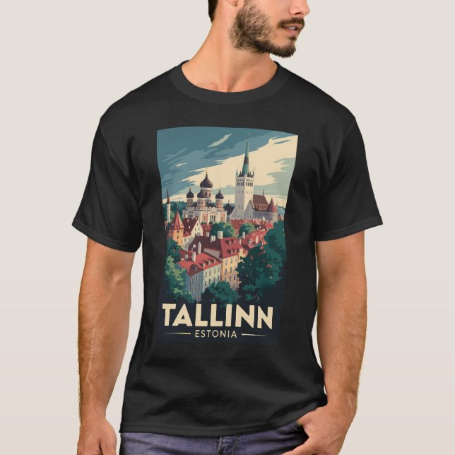 Tallinn Estonia Travel Art Vintage T Shirt (Framsida)