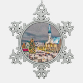 Tallinn Estonias julmarknad Snöflinga Pewter Julgransprydnad