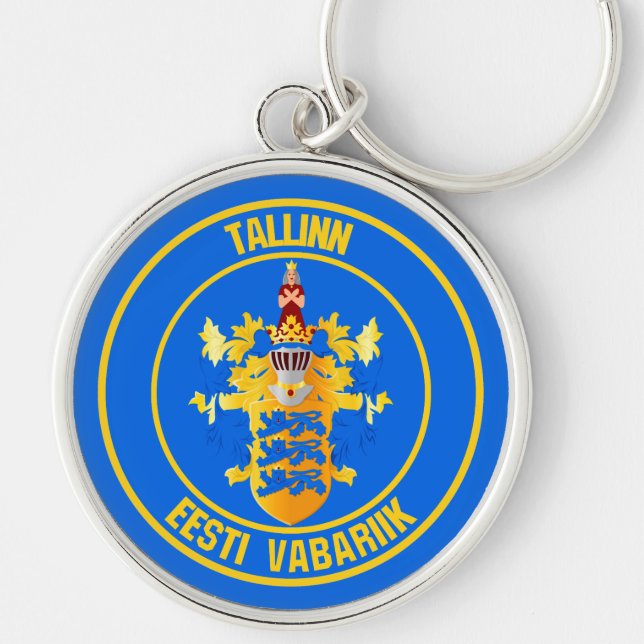 Tallinn Round Emblem Rund Silverfärgad Nyckelring (Framsidan)