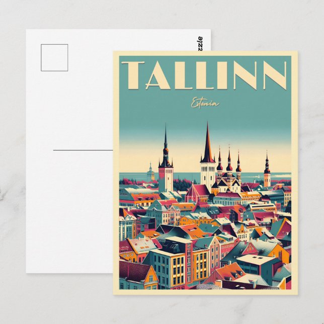 Tallinn stad Estland retro resepresenter Vykort (Fram/baksida)