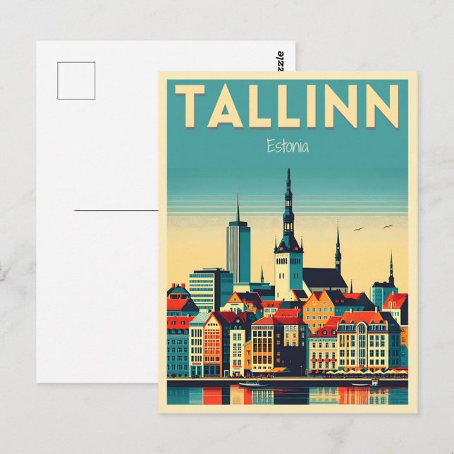 Tallinn stad Estland retro resepresenter Vykort (Fram/baksida)