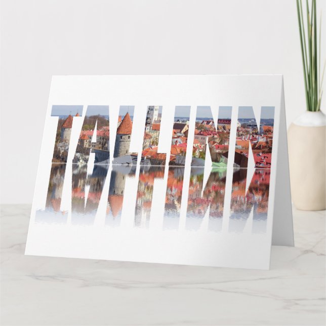 Tallinn-text som består av den gamla stadsvyn kort (Framsida)