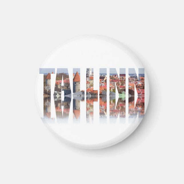 Tallinn-text som består av den gamla stadsvyn magnet (Framsidan)