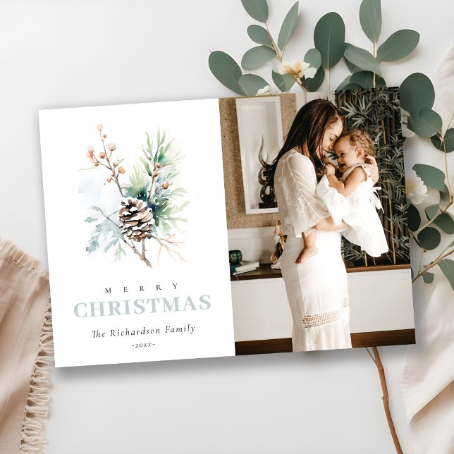 Tallkotte Vattenfärg Vinter Bär Jul Foto Julkort (Skapare uppladdad)