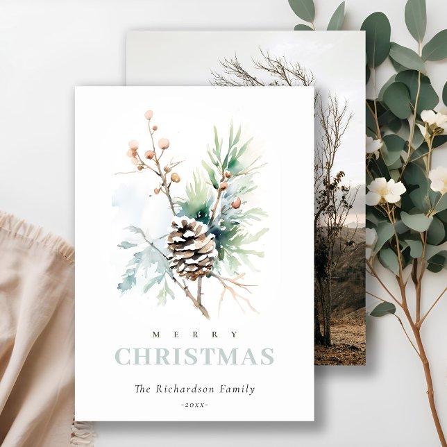 Tallkottens akvarell Vinter Berry Jul Foto Julkort (Skapare uppladdad)