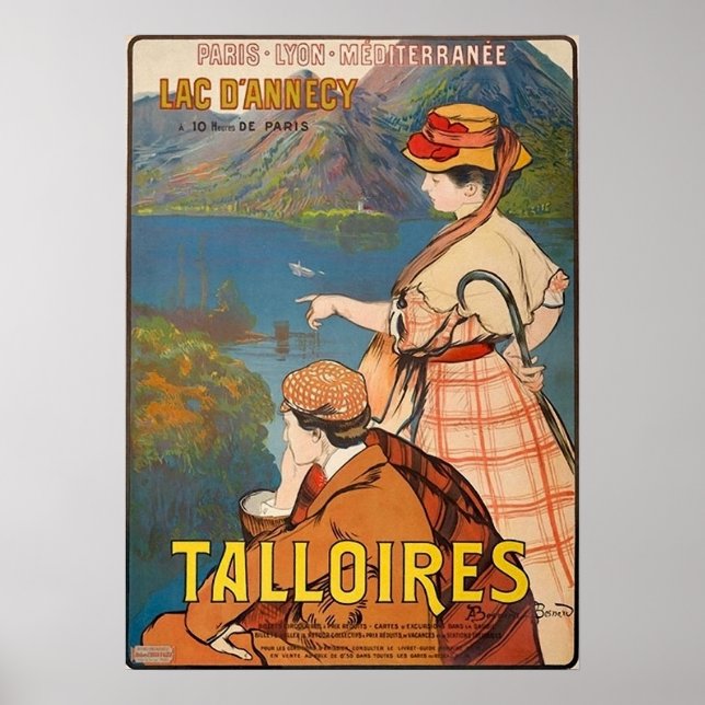 Talloires, Annecy sjö, par på picknic, vintage Poster (Framsidan)