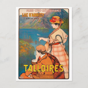 Talloires, Annecy-sjön, par på picknick, vintage Vykort
