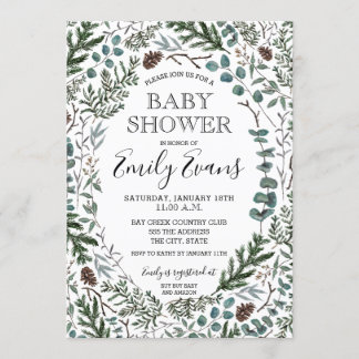 Tallrik och Eukalyptus Baby Shower Inbjudan