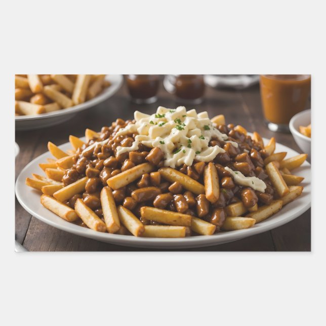 Tallrik Poutine Rektangulärt Klistermärke (Framsida)