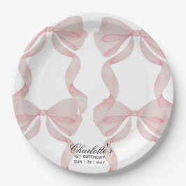 tallrik Rosa Bow Papperstallrik 1-årsdag