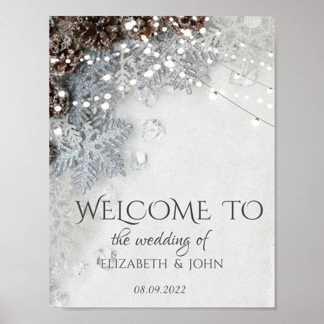 Tallrik, Snöflingor Bröllopsaffisch Poster (Framsidan)