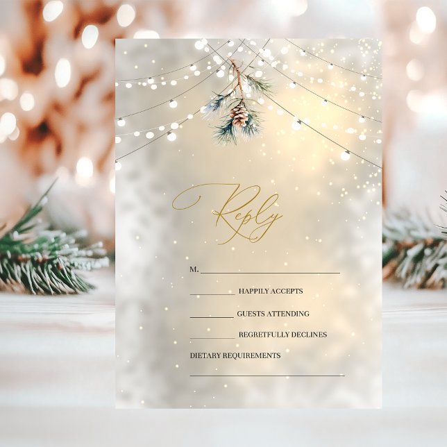 Tallrik String Lights Vinter Bröllop RSVP   Inbjudningar (Skapare uppladdad)