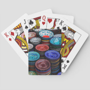 Tallrikar på den marockanska marknaden spel kort