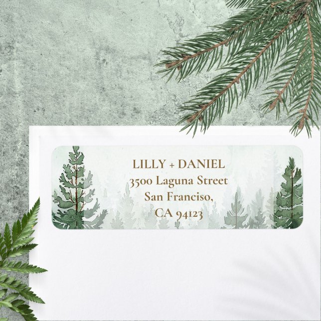 Tallskog Returadress Etikett (Pine Tree Forest Woodland Return Address Label)