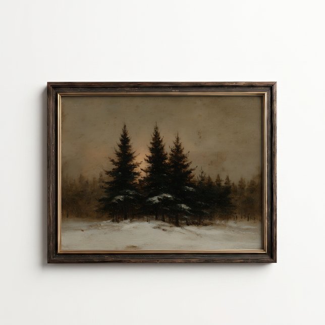 Tallskogskant Vinteraffisch Poster (Pine Trees Forest Edge Wall Art Poster - close-up view (frame/decor not included))