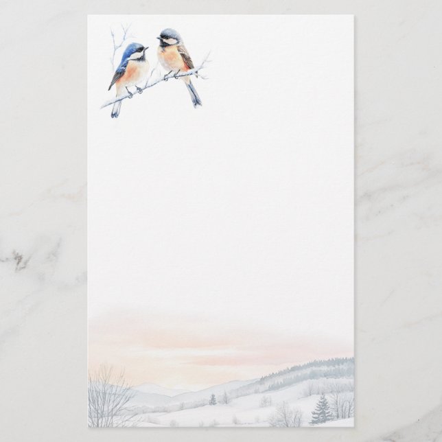 Talltita Fågel i Vinter Jul Brevpapper (Framsida)