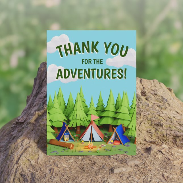 Tallträds Barn Äventyrsläger Födelsedagsfest Tack Kort (Pine Trees Kids Adventure Camping Birthday Party Thank You Card)