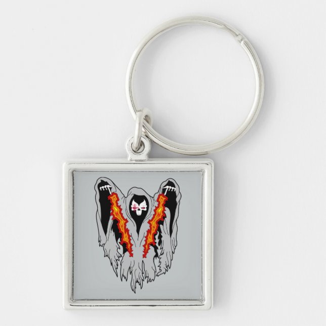 Taloky AC-130 Gunship Fyrkantig Silverfärgad Nyckelring (Framsidan)