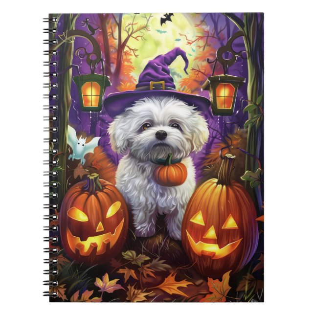 Taloky Bichon frise Halloween Witch och Pumpkin Anteckningsbok (Framsidan)