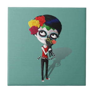 Taloky Dia de Los Muertos Girl Kakelplatta