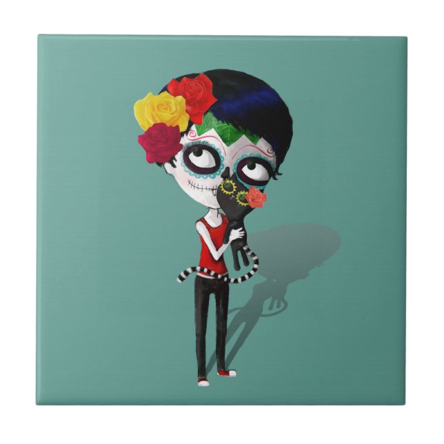 Taloky Dia de Los Muertos Girl Kakelplatta (Framsidan)