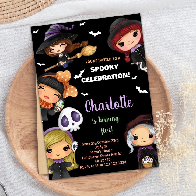 Taloky Dolls Halloween Birthday-inbjudningar Inbjudningar (Spooky Dolls Halloween Birthday Invitations)