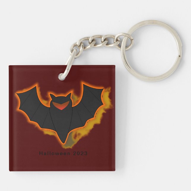 Taloky Fladdermus Halloween Keychain | Rött tema (Baksidan)