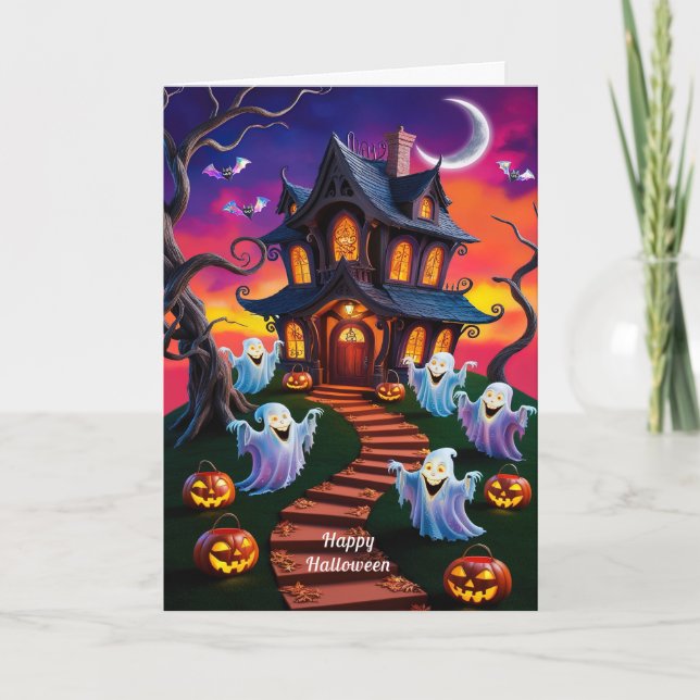Taloky Halloween Haunted House Illustration Kort (Framsida)