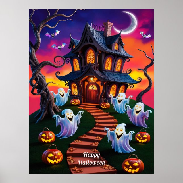 Taloky Halloween Haunted House Illustration Poster (Framsidan)